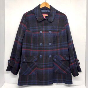 Woman Within Double Breasted Peacoat Black Plaid Lined Jacket Women's Size 16W